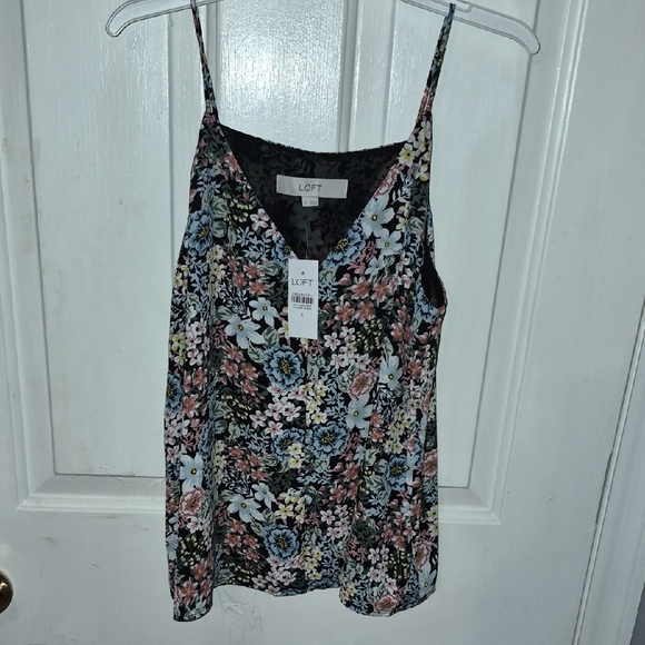 LOFT Tops - LOFT Floral Camisole - Black and Pink